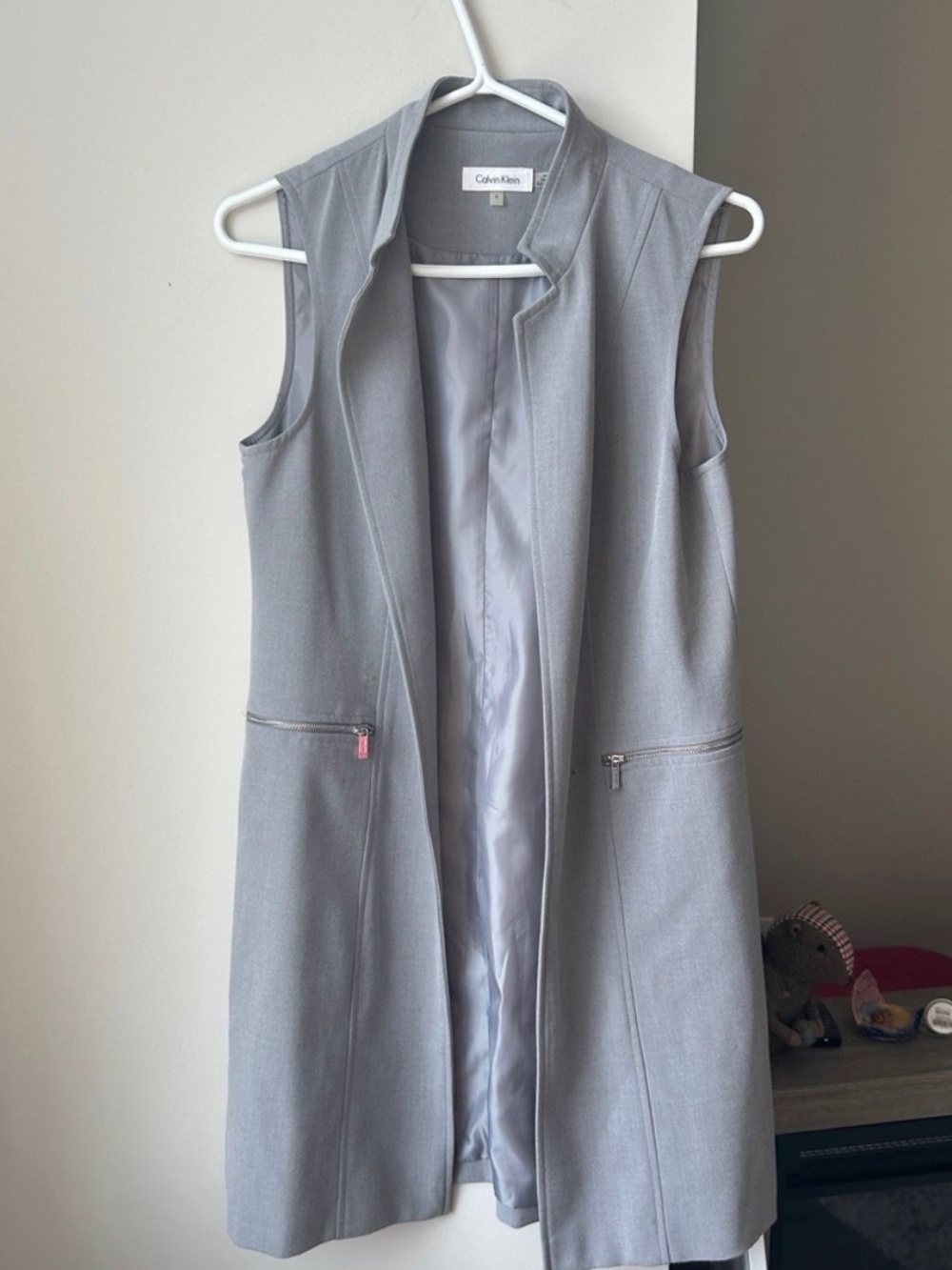 Calvin Klein Sleeveless Longest Vest - Light Gray Size 4